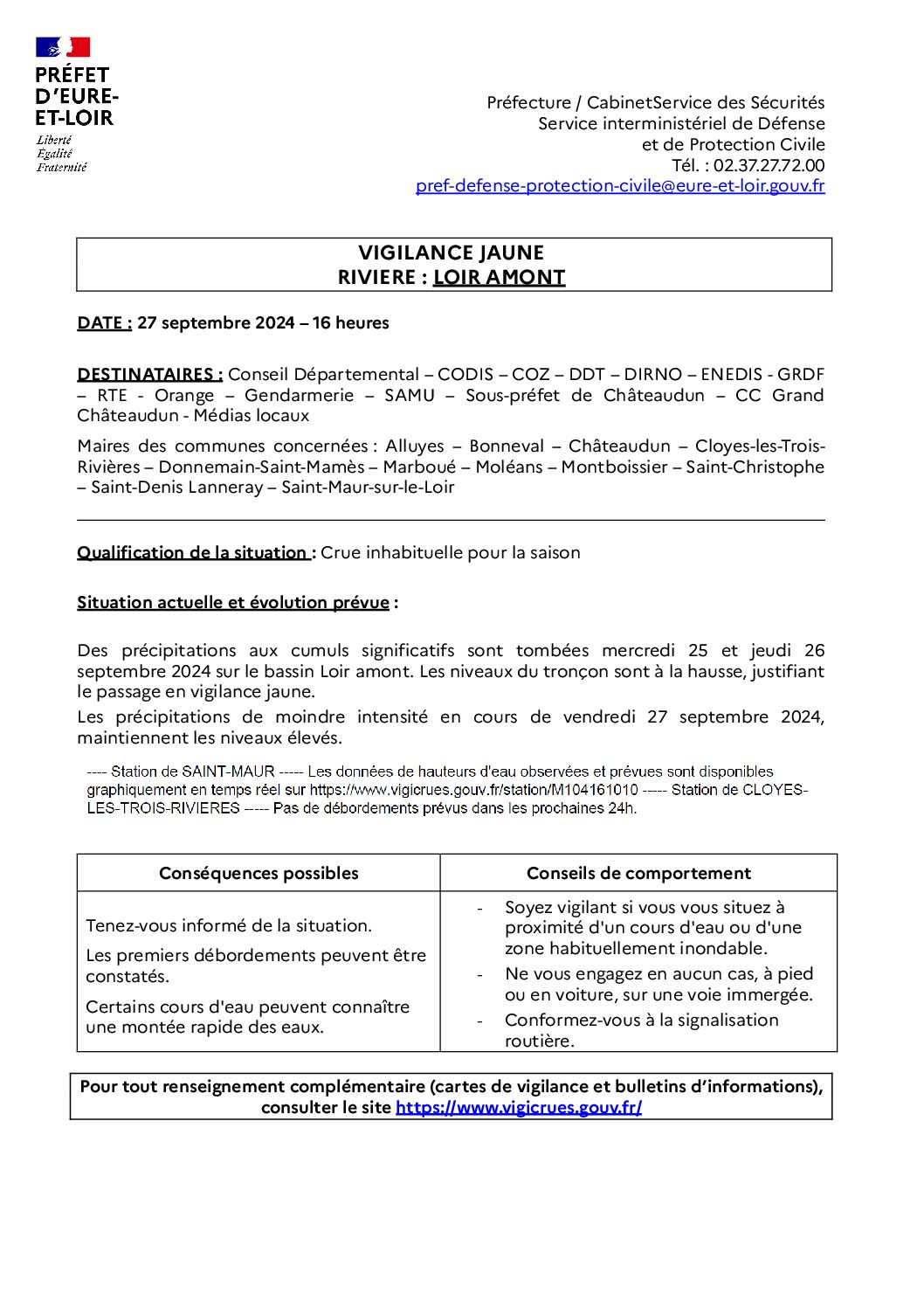 VIGILANCE JAUNE CRUE