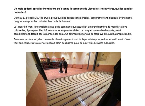 Communiqué de presse – Les inondations ont impacté les évènements culturels de Cloyes les Trois Rivières