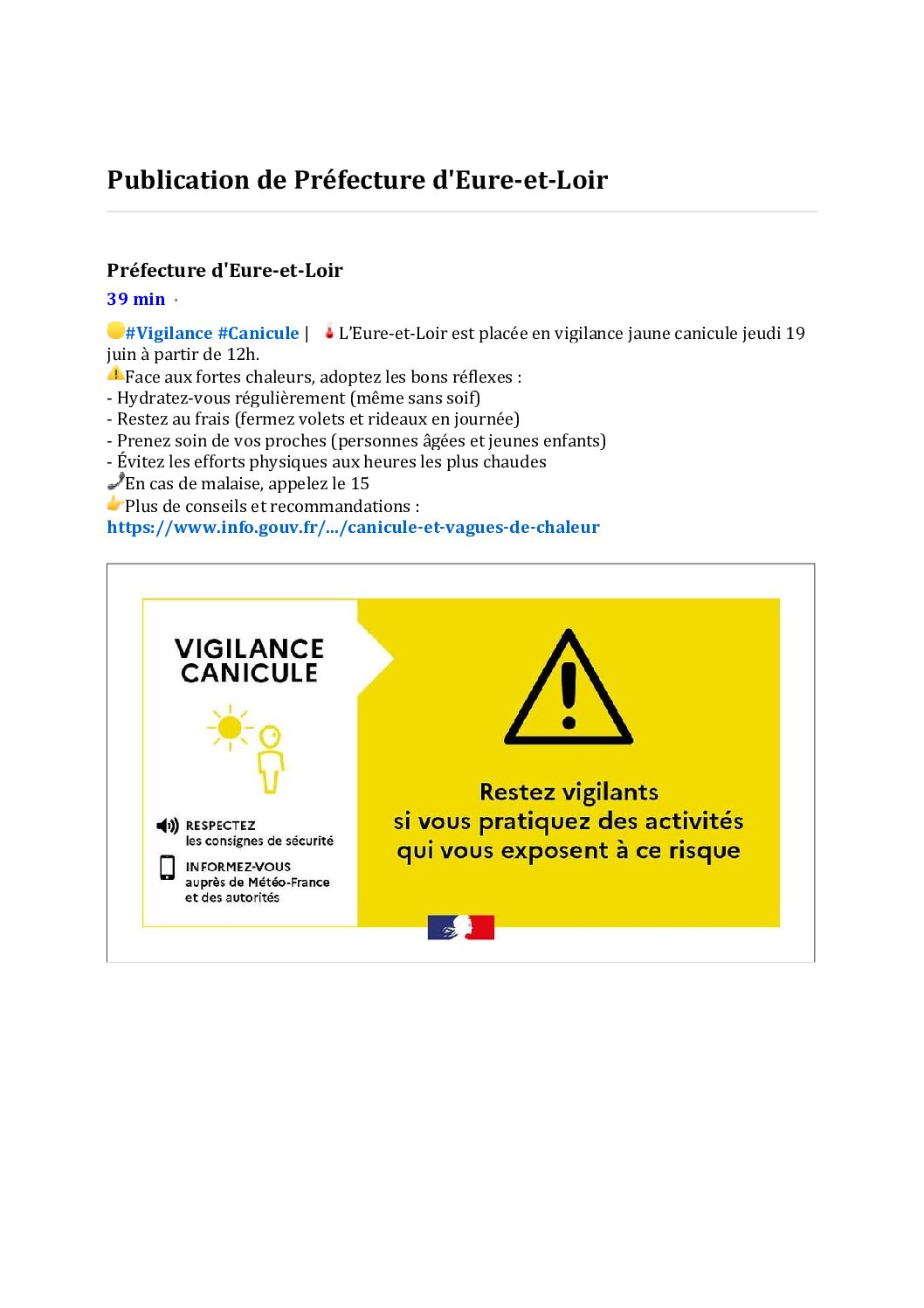 VIGILANCE CANICULE