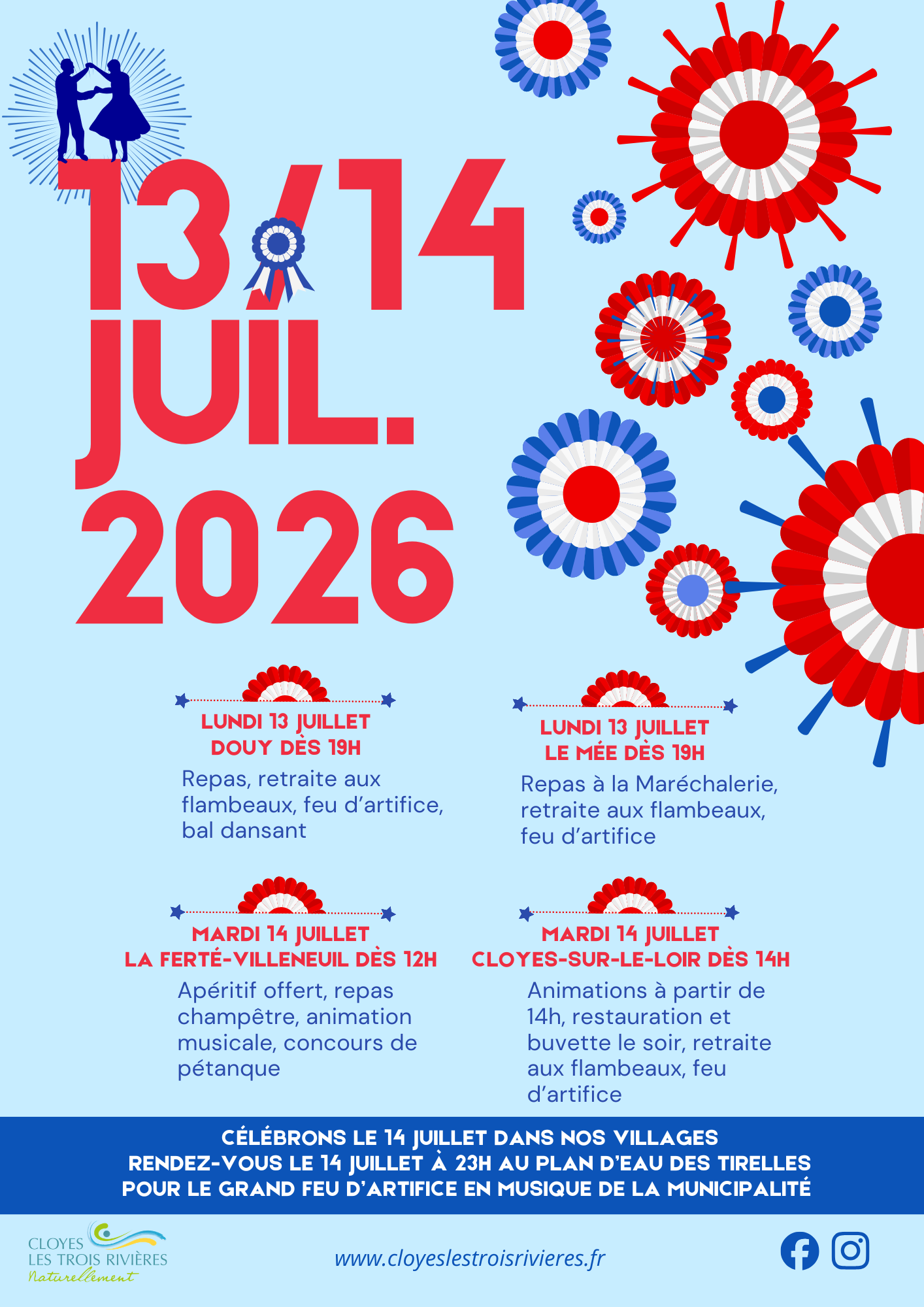 FESTIVITÉS DES 13 & 14 JUILLET 2026 À CLOYES LES TROIS RIVIERES